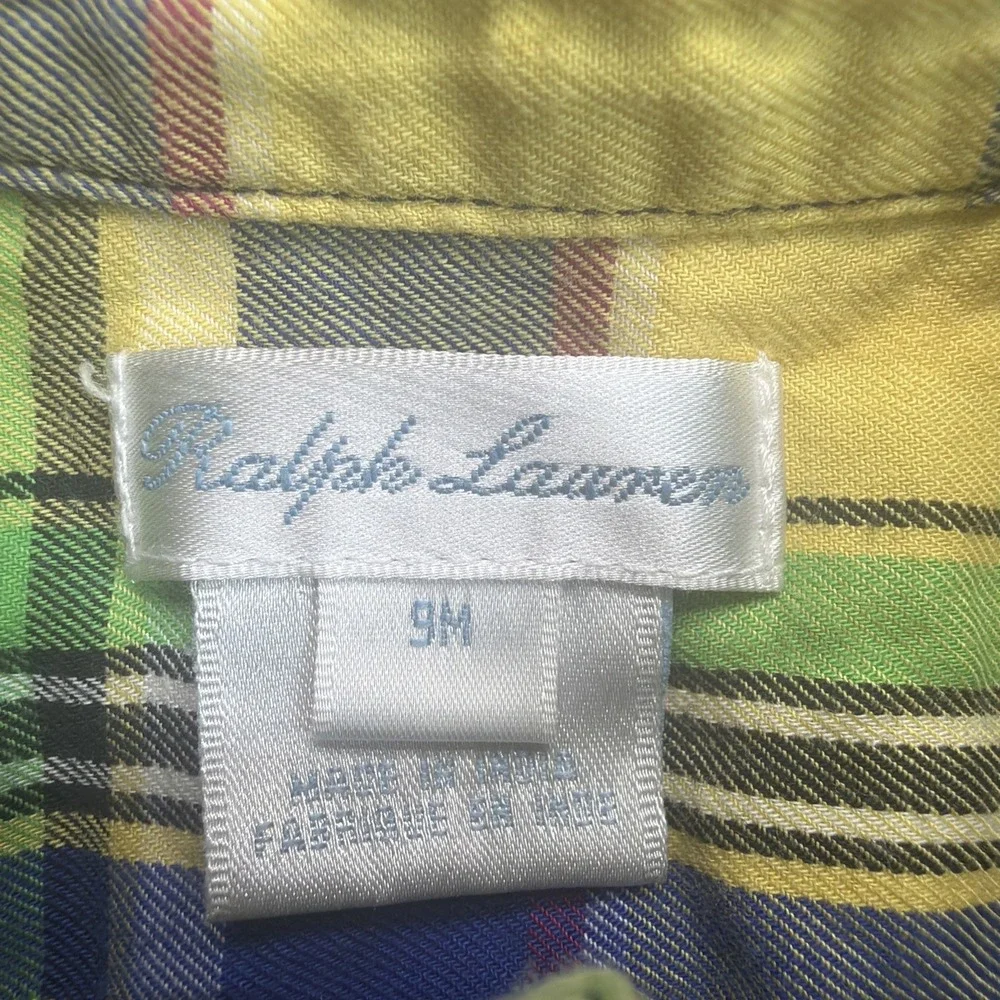 Ralph Lauren Baby Boys 9M Madras Plaid Button Down Shirt Pony Preppy